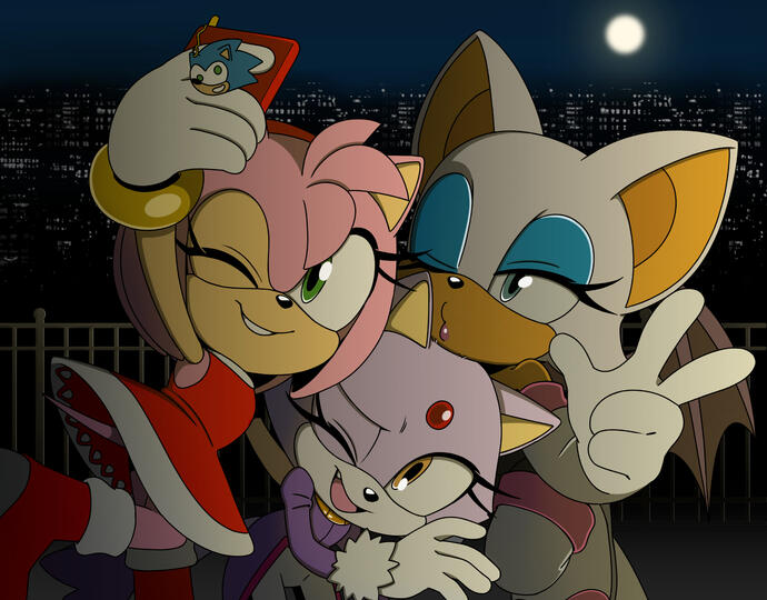 Collab: Amy, Blaze, and Rouge (line art by Kohane01), 2021